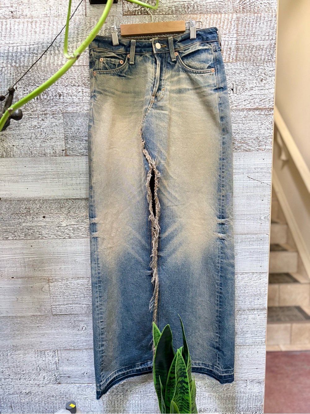 Weekday | Rhea Reconstructed Denim Light Blue Long Jean Skirt Y2K - Women's 26
